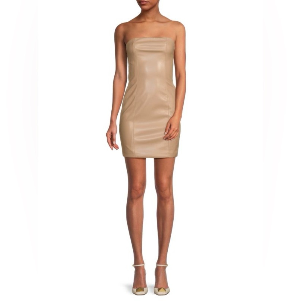 NWT LBLC The Label Luca Faux Leather Tube Mini Dress Sz S Nude Beige